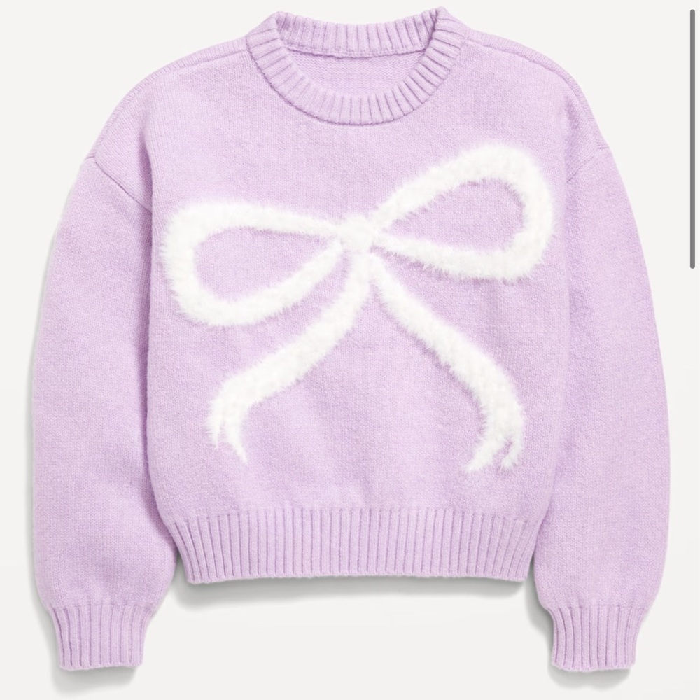 Old Navy Purple and White Sweater with Bow Design